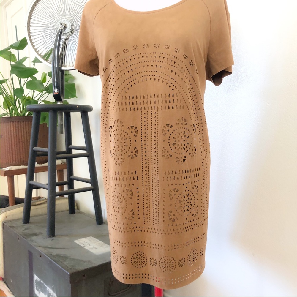 Bohemian faux-suede laser cut dress